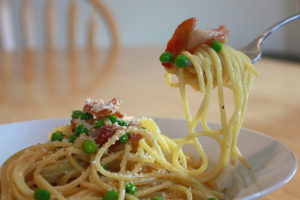 Спагетти карбонара с беконом без соуса